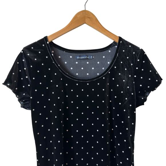 Abercrombie & Fitch Velour Polka Dot Lettuce Sleeve Shirt Top Black M Whimsigoth - Picture 4 of 9
